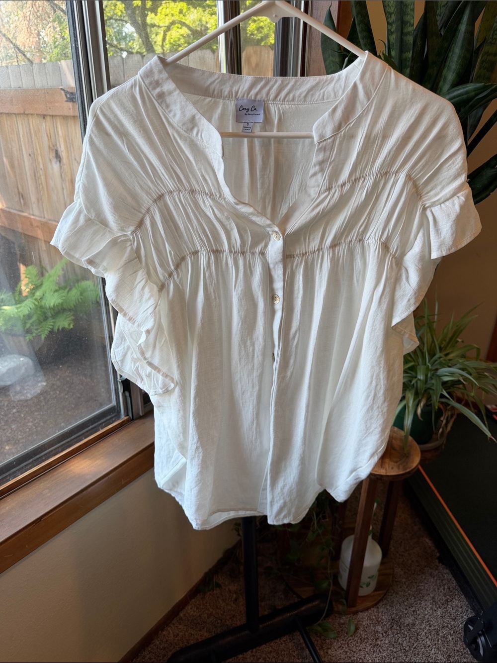 White Ruffle Sleeve Women's Blouse